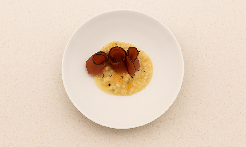 Risotto con mele, speck e Schüttelbrot dell’Alto Adige